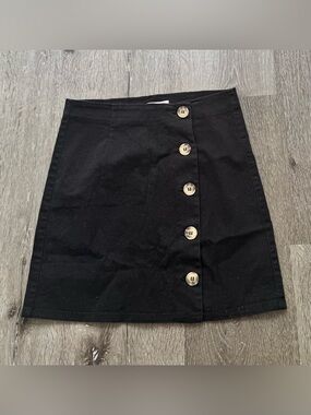 Love Tree Black Button Front A-Line Mini Skirt Stretch Cotton Women’s Small